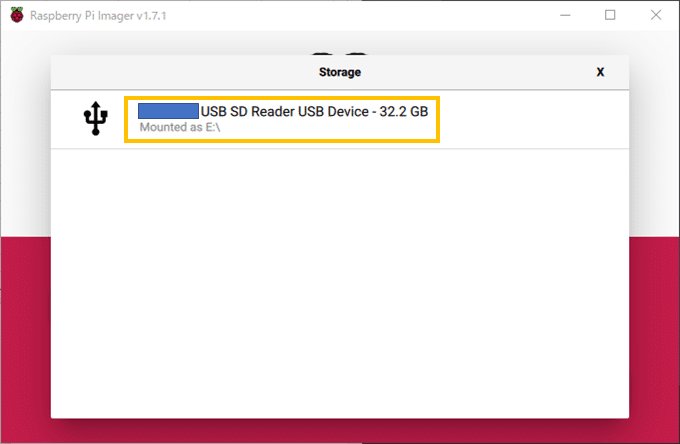 Raspberry Pi Image - SDカード選択肢