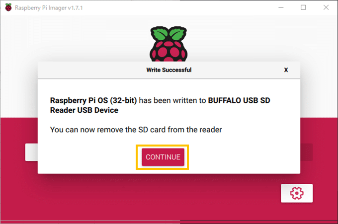 Raspberry Pi Image - SDカード書き込み完了